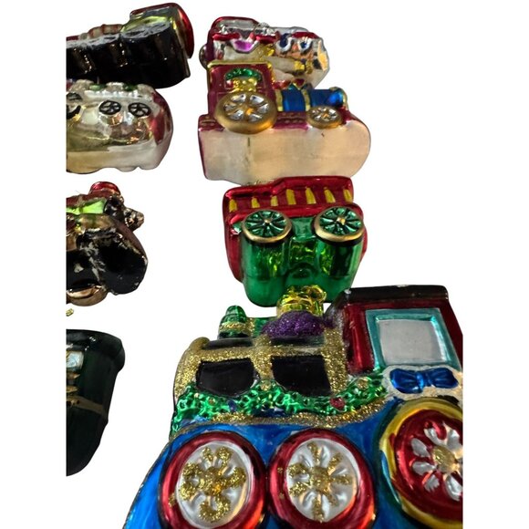 Glass Train Railroad Ornaments Set Of 12 Multicolor Hand-Painted Holiday Decor V - Picture 8 of 10